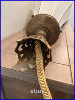 Rare Vtg 30 Hanging Tear Drop Swag Ribbed Silk Shade With Brass Pull Chain Lamp