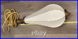 Rare Vtg 30 Hanging Tear Drop Swag Ribbed Silk Shade With Brass Pull Chain Lamp