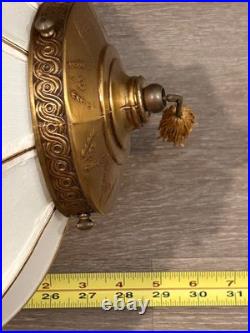 Rare Vtg 30 Hanging Tear Drop Swag Ribbed Silk Shade With Brass Pull Chain Lamp