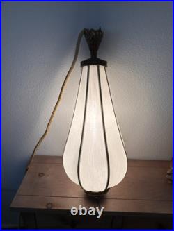 Rare Vtg 30 Hanging Tear Drop Swag Ribbed Silk Shade With Brass Pull Chain Lamp