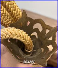 Rare Vtg 30 Hanging Tear Drop Swag Ribbed Silk Shade With Brass Pull Chain Lamp