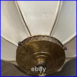 Rare Vtg 30 Hanging Tear Drop Swag Ribbed Silk Shade With Brass Pull Chain Lamp
