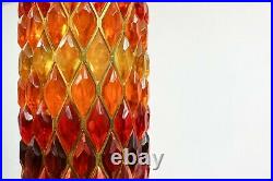 Rare Vtg Swag Hanging Lamp Lucite Chunk Orange Red Diamond 60s Retro Mid Century