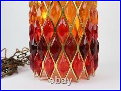 Rare Vtg Swag Hanging Lamp Lucite Chunk Orange Red Diamond 60s Retro Mid Century