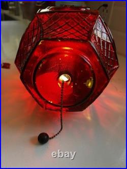 Red Glass Swag Hanging Pendant Lamp Plug-In Pull Chain, 1 Light, Black Cord Red Glass Swag Hanging Pendant Lamp Plug-In Pull Chain, 1 Light, Black Cord