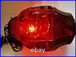 Red Glass Swag Hanging Pendant Lamp Plug-In Pull Chain, 1 Light, Black Cord Red Glass Swag Hanging Pendant Lamp Plug-In Pull Chain, 1 Light, Black Cord