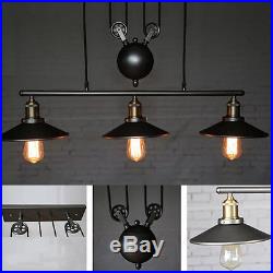 Retractable Pulley Lamp Industrial Retro Vintage Hanging Ceiling Light 3 Pendant