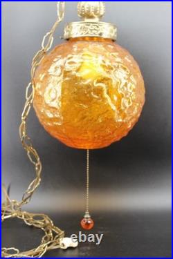 Retro MCM Amber Glass Lamp with Pull Chain Hanging Light LED Bulb Works Great