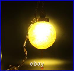 Retro MCM Amber Glass Lamp with Pull Chain Hanging Light LED Bulb Works Great