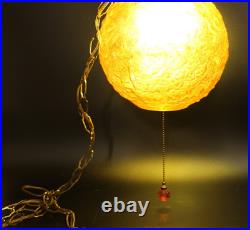 Retro MCM Amber Glass Lamp with Pull Chain Hanging Light LED Bulb Works Great