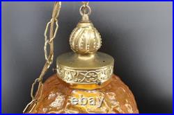 Retro MCM Amber Glass Lamp with Pull Chain Hanging Light LED Bulb Works Great