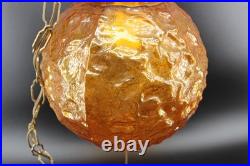 Retro MCM Amber Glass Lamp with Pull Chain Hanging Light LED Bulb Works Great