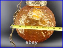 Retro MCM Amber Glass Lamp with Pull Chain Hanging Light LED Bulb Works Great