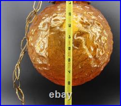 Retro MCM Amber Glass Lamp with Pull Chain Hanging Light LED Bulb Works Great