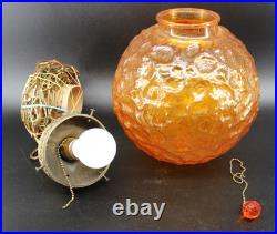 Retro MCM Amber Glass Lamp with Pull Chain Hanging Light LED Bulb Works Great