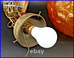 Retro MCM Amber Glass Lamp with Pull Chain Hanging Light LED Bulb Works Great