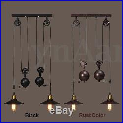 Retro Vintage Industrial Hanging Ceiling Light Pendant Retractable Pulley Lamp