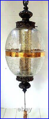 Retro vintage crackle glass hanging swag lamp light withmetal canister shade MCM