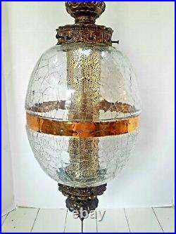 Retro vintage crackle glass hanging swag lamp light withmetal canister shade MCM