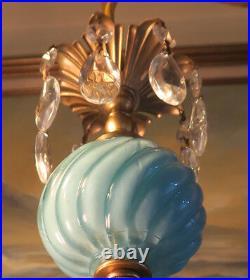 SWAG lamp chandelier crystal prism Vintage Swirl Aqua Blue tole Brass pendant