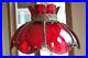 Scalloped Ruby Red Glass Swag Lamp Antiqued Beaded Metal Accents Vintage 18