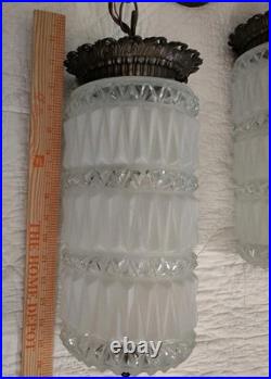 Set 2 Vintage MCM Hollywood Regency Deco Hanging Clear & Frosted Swag Lamps