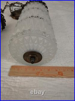 Set 2 Vintage MCM Hollywood Regency Deco Hanging Clear & Frosted Swag Lamps