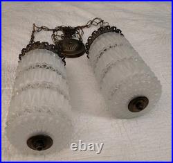 Set 2 Vintage MCM Hollywood Regency Deco Hanging Clear & Frosted Swag Lamps