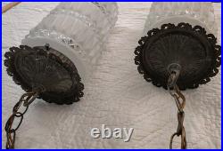 Set 2 Vintage MCM Hollywood Regency Deco Hanging Clear & Frosted Swag Lamps