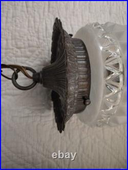 Set 2 Vintage MCM Hollywood Regency Deco Hanging Clear & Frosted Swag Lamps