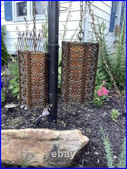 Set Of 2 MCM Hollywood Regency Gothic Hanging Swag Lamp Light Wild Looking VTG