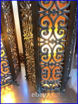 Set Of 2 MCM Hollywood Regency Gothic Hanging Swag Lamp Light Wild Looking VTG