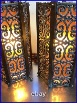 Set Of 2 MCM Hollywood Regency Gothic Hanging Swag Lamp Light Wild Looking VTG