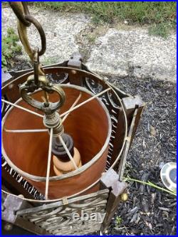 Set Of 2 MCM Hollywood Regency Gothic Hanging Swag Lamp Light Wild Looking VTG