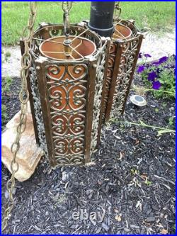 Set Of 2 MCM Hollywood Regency Gothic Hanging Swag Lamp Light Wild Looking VTG