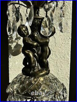 Set Of 2 Vintage Nude Cherub glass hanging Lamps Chandelier spelter brass plated
