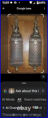 Set Of 2 hollywood regency glass swag lamps