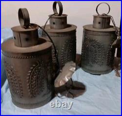 Set Of Three Punched Tin Lantern Hanging Pendant Light /Country Ceiling Light