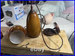 Set of 2 Amber Heavy Blown Glass Hanging Light Retro Mod Lamp 12