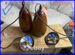 Set of 2 Amber Heavy Blown Glass Hanging Light Retro Mod Lamp 12