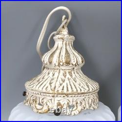 Set of 2 Swag Pendant Hanging Lamp Light Chain Ribbed Glass Vintage MCM