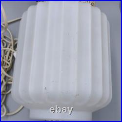 Set of 2 Swag Pendant Hanging Lamp Light Chain Ribbed Glass Vintage MCM