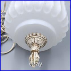 Set of 2 Swag Pendant Hanging Lamp Light Chain Ribbed Glass Vintage MCM