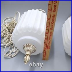 Set of 2 Swag Pendant Hanging Lamp Light Chain Ribbed Glass Vintage MCM