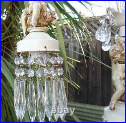 Shabby cherub ceiling double swag lamp Chandelier French st spelter tole Vintage