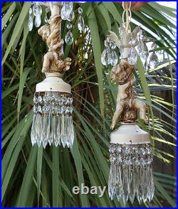Shabby cherub ceiling double swag lamp Chandelier French st spelter tole Vintage