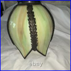 Slag Glass Tulip shape Green White Shade Pendant Light Lamp Vtg MCM 5 Panels Slag Glass Tulip shape Green White Shade Pendant Light Lamp Vtg MCM 5 Panels