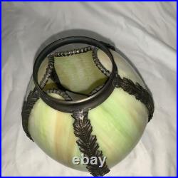 Slag Glass Tulip shape Green White Shade Pendant Light Lamp Vtg MCM 5 Panels
