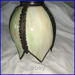 Slag Glass Tulip shape Green White Shade Pendant Light Lamp Vtg MCM 5 Panels Slag Glass Tulip shape Green White Shade Pendant Light Lamp Vtg MCM 5 Panels