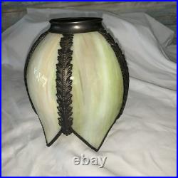 Slag Glass Tulip shape Green White Shade Pendant Light Lamp Vtg MCM 5 Panels
